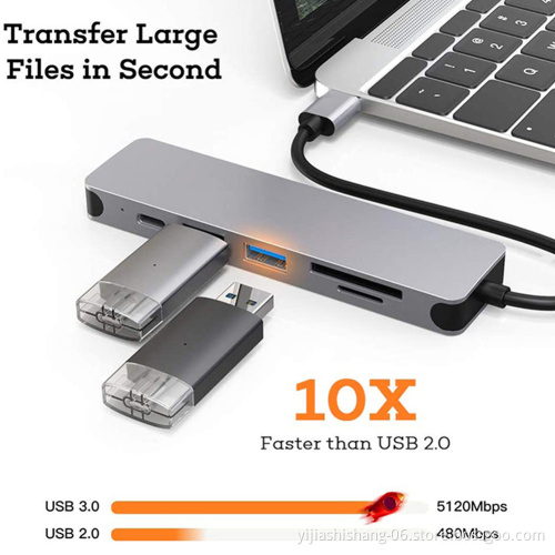High Quality 6 In1 Multiport Usb C Hub To Hdmi-compatible Adapter Type C To Usb 3.0 Sd Tf Card Reader Adapter Usb Hub For Laptop